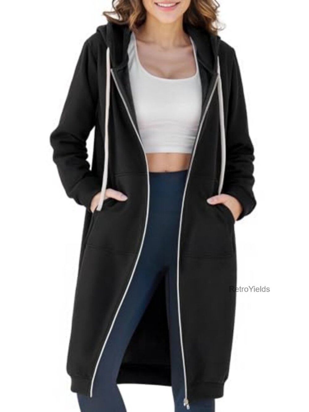 Women's Fleece Zip-Up Hoodie Oversized Long Sleeve Sweatshirt with Pockets